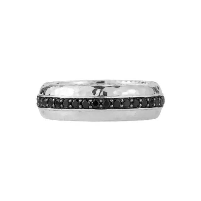 JAI JAI Sterling Silver Black Spinel Hammered Men's Band Ring JJH3053MR-BS - by The Solist