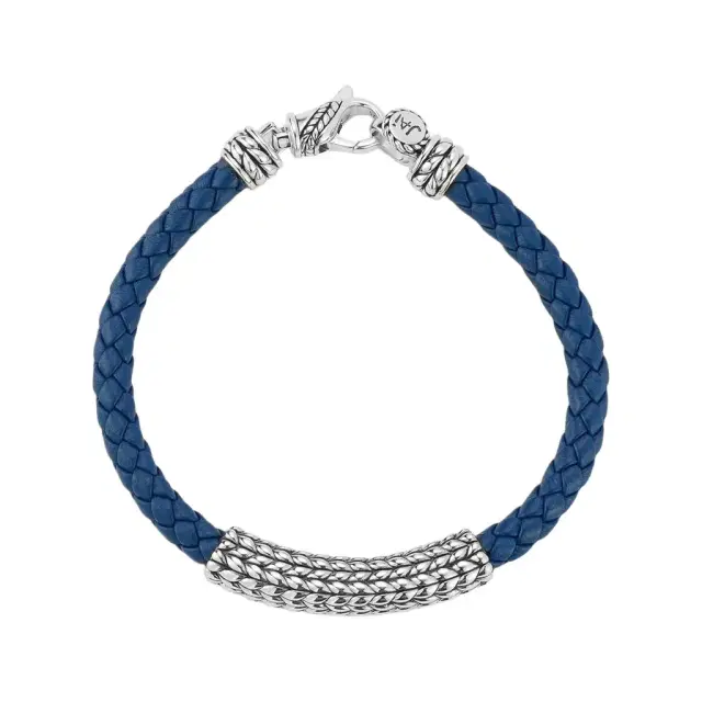 JAI JAI Sterling Silver Blue Leather Textured Station Men's Bracelet JJH3045MB-BL - S by The Solist
