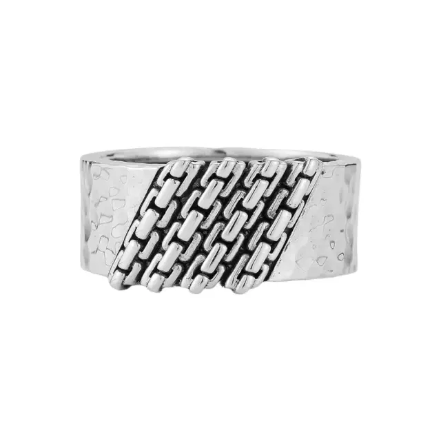 JAI JAI Sterling Silver Hammered Box Chain Men's Ring JJH3034MR - by The Solist