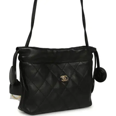 Chanel Chanel CC Drawstring Clutch with Leather Strap Black Lambskin Gold Hardware | Thumbnail 2