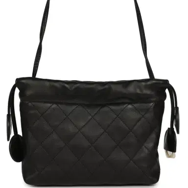 Chanel Chanel CC Drawstring Clutch with Leather Strap Black Lambskin Gold Hardware | Thumbnail 4