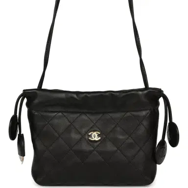 Chanel Chanel CC Drawstring Clutch with Leather Strap Black Lambskin Gold Hardware | Thumbnail 1