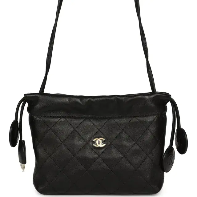Chanel CC Drawstring Clutch with Leather Strap Black Lambskin Gold Hardware