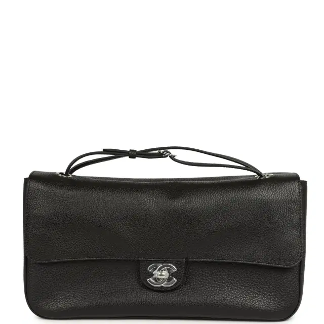Chanel Maxi "Souplissimo" Small Flap Bag Black Grained Calfskin Silver Hardware