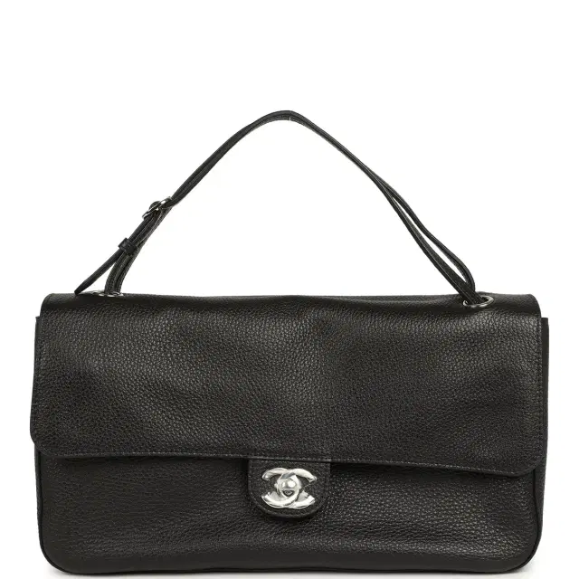 Chanel Maxi "Souplissimo" Small Flap Bag Black Grained Calfskin Silver Hardware