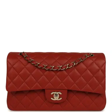 Chanel Chanel Medium Classic Double Flap Bag Dark Orange Lambskin Light Gold Hardware | Thumbnail 1 Chanel Chanel Medium Classic Double Flap Bag Dark Orange Lambskin Light Gold Hardware | Thumbnail 1