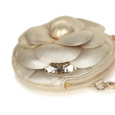 Chanel Chanel Mini CC Camellia Round Clutch With Chain Metallic Gold Lambskin Light Gold Hardware | Thumbnail 3 Chanel Chanel Mini CC Camellia Round Clutch With Chain Metallic Gold Lambskin Light Gold Hardware | Thumbnail 3