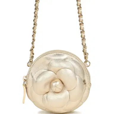 Chanel Chanel Mini CC Camellia Round Clutch With Chain Metallic Gold Lambskin Light Gold Hardware | Thumbnail 1 Chanel Chanel Mini CC Camellia Round Clutch With Chain Metallic Gold Lambskin Light Gold Hardware | Thumbnail 1