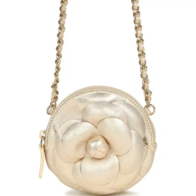 Chanel Chanel Mini CC Camellia Round Clutch With Chain Metallic Gold Lambskin Light Gold Hardware