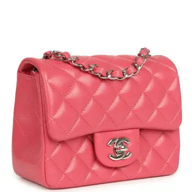 Chanel Chanel Mini Classic Square Flap Bag Pink Lambskin Silver Hardware | Thumbnail 2