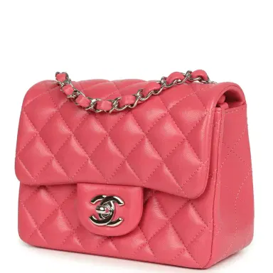 Chanel Chanel Mini Classic Square Flap Bag Pink Lambskin Silver Hardware | Thumbnail 5