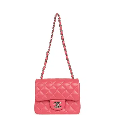 Chanel Chanel Mini Classic Square Flap Bag Pink Lambskin Silver Hardware | Thumbnail 7