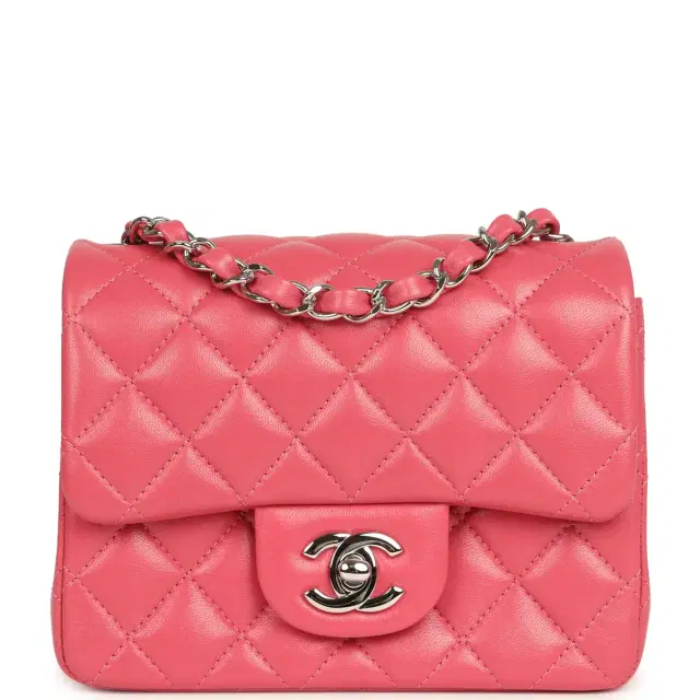 Chanel Chanel Mini Classic Square Flap Bag Pink Lambskin Silver Hardware