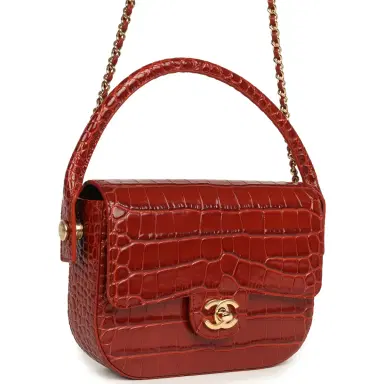 Chanel Chanel Mini Top Handle "Turn Around" Flap Bag Burgundy Croc Embossed Calfskin Gold Hardware | Thumbnail 2