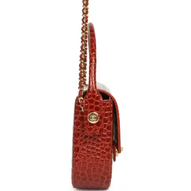 Chanel Chanel Mini Top Handle "Turn Around" Flap Bag Burgundy Croc Embossed Calfskin Gold Hardware | Thumbnail 3