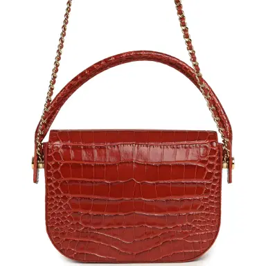 Chanel Chanel Mini Top Handle "Turn Around" Flap Bag Burgundy Croc Embossed Calfskin Gold Hardware | Thumbnail 4