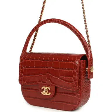 Chanel Chanel Mini Top Handle "Turn Around" Flap Bag Burgundy Croc Embossed Calfskin Gold Hardware | Thumbnail 5