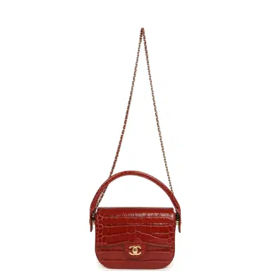 Chanel Chanel Mini Top Handle "Turn Around" Flap Bag Burgundy Croc Embossed Calfskin Gold Hardware | Thumbnail 6