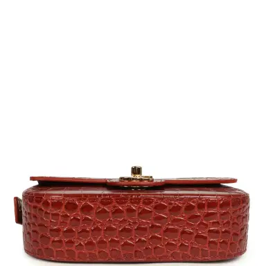 Chanel Chanel Mini Top Handle "Turn Around" Flap Bag Burgundy Croc Embossed Calfskin Gold Hardware | Thumbnail 7