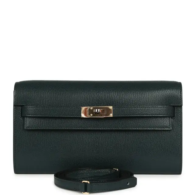 HERMÈS Hermes Kelly Wallet To Go Vert Cypress Chevre Chamkila Electrum Hardware