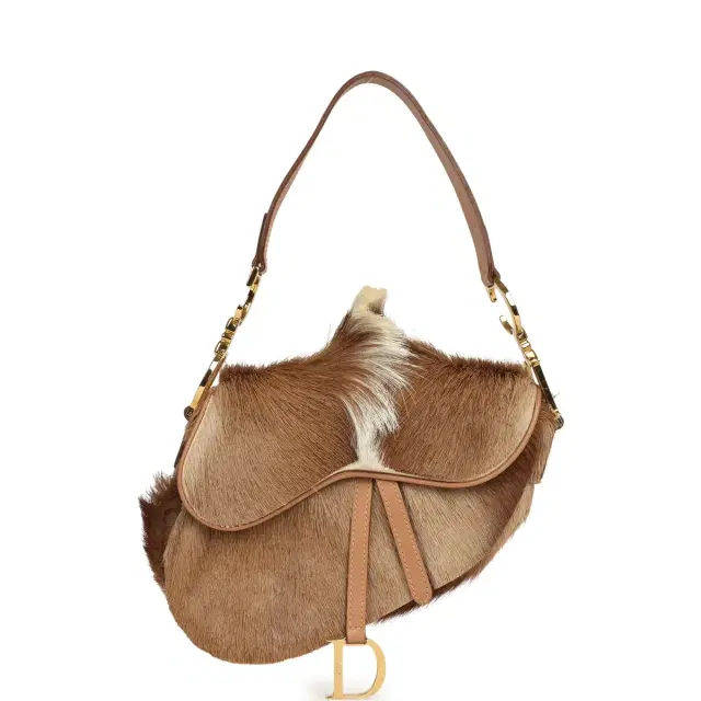 Dior Vintage Christian Dior Mini "Mohawk" Saddle Bag Light Brown, White Pony Hair Gold Hardware