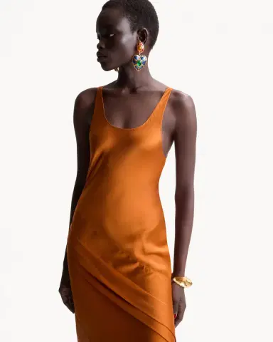 Yves Saint Laurent draped tank dress in silk satin | Thumbnail 2 Yves Saint Laurent draped tank dress in silk satin | Thumbnail 2