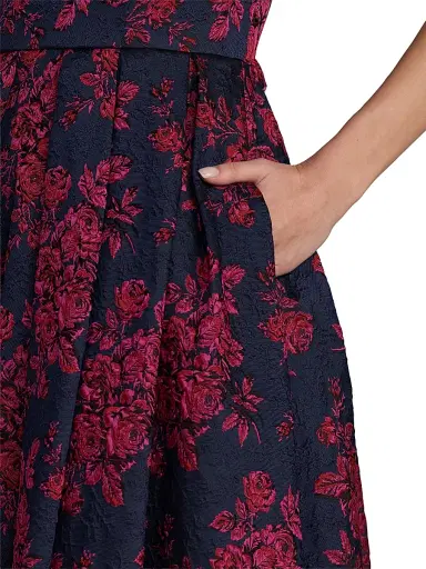 Mac Duggal Women's Floral Brocade Tea-Length Cocktail Dress - Fuchsia Multi - Size 14 | Thumbnail 3