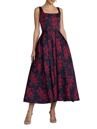 Mac Duggal Women's Floral Brocade Tea-Length Cocktail Dress - Fuchsia Multi - Size 14 | Thumbnail 1
