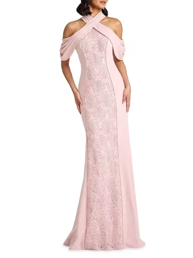 Tadashi Shoji Women's Cold-Shoulder Corded Lace Gown - Black Beige - Size 14 | Thumbnail 2 Tadashi Shoji Women's Cold-Shoulder Corded Lace Gown - Black Beige - Size 14 | Thumbnail 2
