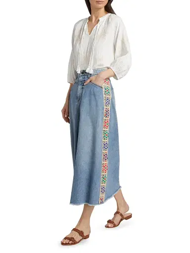 Johnny Was Women's Morgann Floral-Embroidered Cotton Denim Midi-Skirt - Medium Wash | Thumbnail 2 Johnny Was Women's Morgann Floral-Embroidered Cotton Denim Midi-Skirt - Medium Wash | Thumbnail 2
