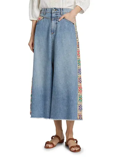 Johnny Was Women's Morgann Floral-Embroidered Cotton Denim Midi-Skirt - Medium Wash | Thumbnail 3 Johnny Was Women's Morgann Floral-Embroidered Cotton Denim Midi-Skirt - Medium Wash | Thumbnail 3