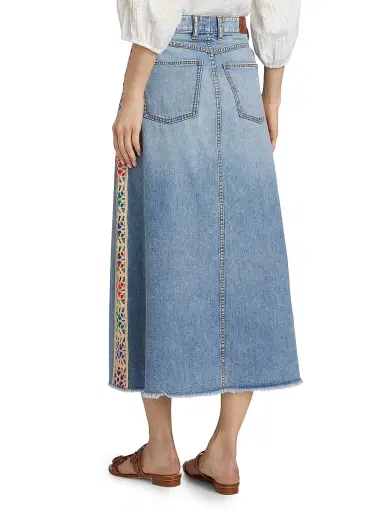 Johnny Was Women's Morgann Floral-Embroidered Cotton Denim Midi-Skirt - Medium Wash | Thumbnail 5 Johnny Was Women's Morgann Floral-Embroidered Cotton Denim Midi-Skirt - Medium Wash | Thumbnail 5