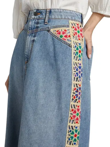 Johnny Was Women's Morgann Floral-Embroidered Cotton Denim Midi-Skirt - Medium Wash | Thumbnail 6 Johnny Was Women's Morgann Floral-Embroidered Cotton Denim Midi-Skirt - Medium Wash | Thumbnail 6