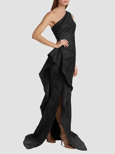 Teri Jon by Rickie Freeman Women's Metallic Jacquard One-Shoulder Gown - Black - Size 18 | Thumbnail 3 Teri Jon by Rickie Freeman Women's Metallic Jacquard One-Shoulder Gown - Black - Size 18 | Thumbnail 3