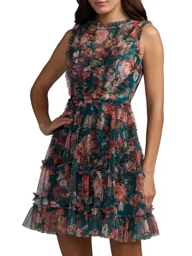 Mac Duggal Women's Floral Micro Ruffle Minidress | Thumbnail 1 Mac Duggal Women's Floral Micro Ruffle Minidress | Thumbnail 1