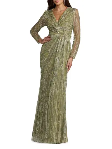 Mac Duggal Women's Embroidered Mesh Long-Sleeve Column Gown | Thumbnail 1 Mac Duggal Women's Embroidered Mesh Long-Sleeve Column Gown | Thumbnail 1