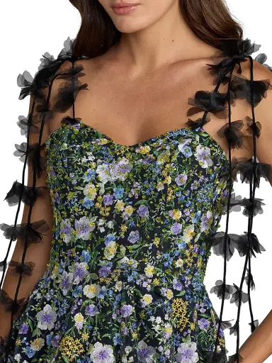 Mac Duggal Women's Floral-Embroidered Tassel Tulle Cocktail Dress | Thumbnail 3 Mac Duggal Women's Floral-Embroidered Tassel Tulle Cocktail Dress | Thumbnail 3