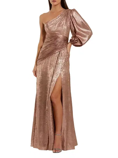 Mac Duggal Women's Metallic One-Shoulder Gown - Rose Gold - Size 14 | Thumbnail 1
