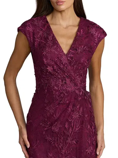 Mac Duggal Women's Floral Appliqué Surplice Neck Gown - Amethyst - Size 18 | Thumbnail 3 Mac Duggal Women's Floral Appliqué Surplice Neck Gown - Amethyst - Size 18 | Thumbnail 3