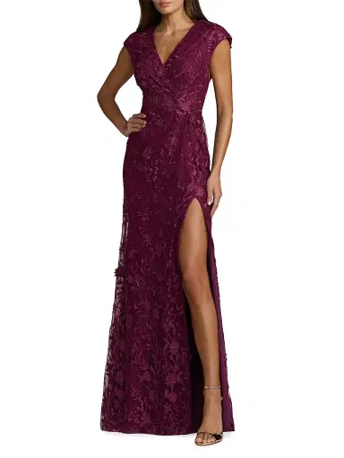 Mac Duggal Women's Floral Appliqué Surplice Neck Gown - Amethyst - Size 18 | Thumbnail 1 Mac Duggal Women's Floral Appliqué Surplice Neck Gown - Amethyst - Size 18 | Thumbnail 1
