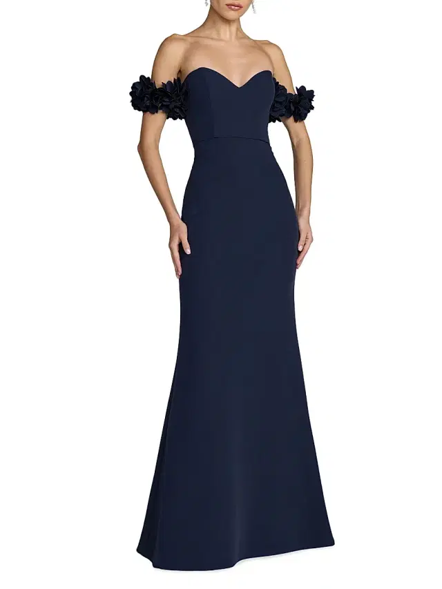 Mac Duggal Women's Crepe 3D Flower Off-The-Shoulder Gown - Midnight