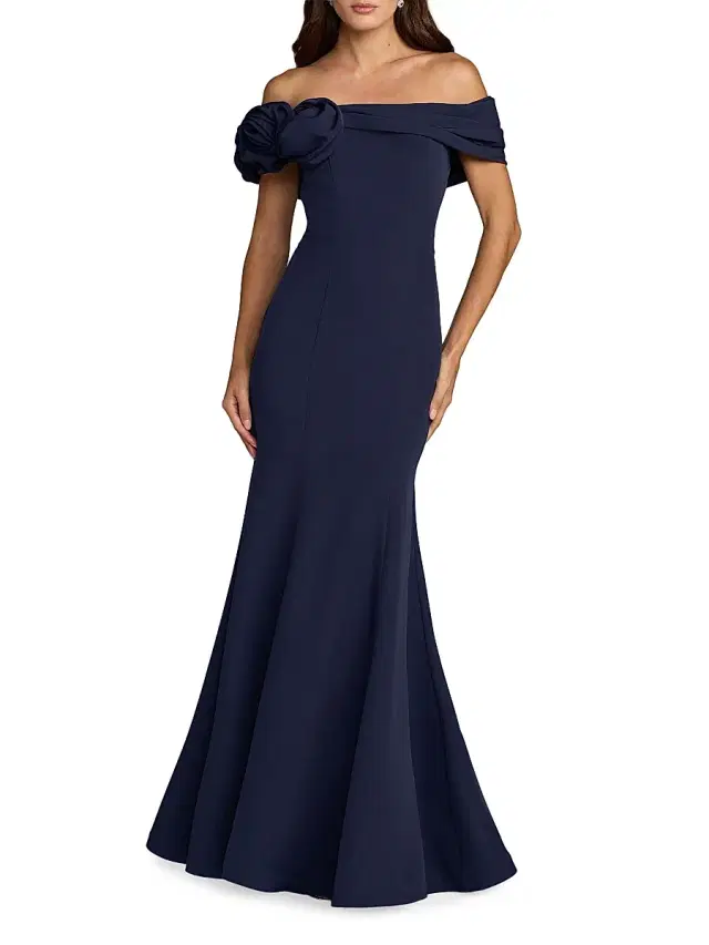 Mac Duggal Women's Ieena One Satin Off-The-Shoulder Gown - Navy