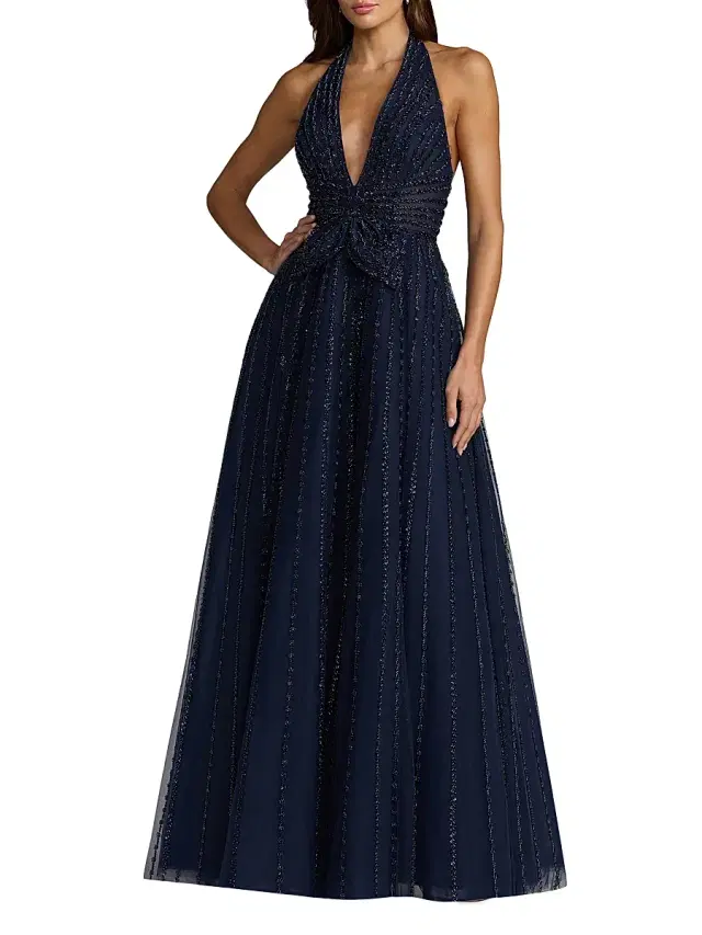 Mac Duggal Women's Beaded Mesh Fit-&-Flare Gown - Midnight