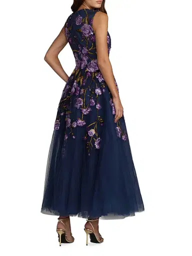 Mac Duggal Women's Floral-Embroidered Tulle Tea-Length Cocktail Dress - Midnight Multi - Size 14 | Thumbnail 2