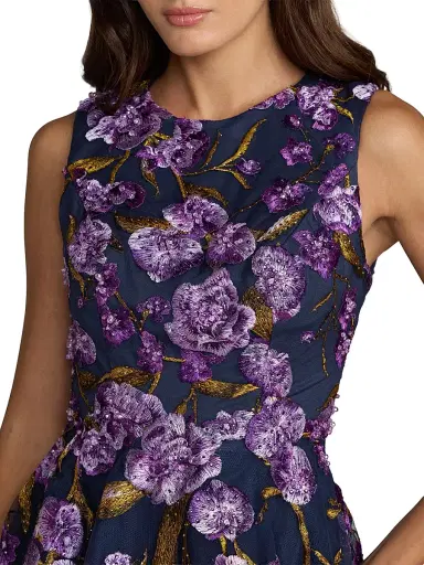 Mac Duggal Women's Floral-Embroidered Tulle Tea-Length Cocktail Dress - Midnight Multi - Size 14 | Thumbnail 3