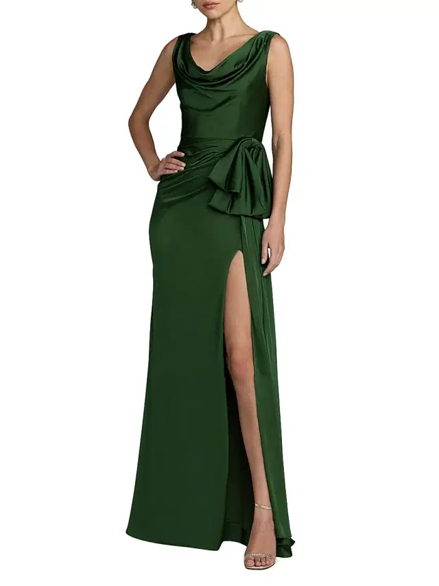 Mac Duggal Women's Charmeuse Sleeveless Cowlneck Gown - Emerald