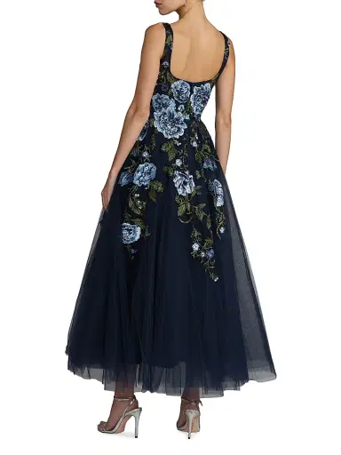 Mac Duggal Women's Floral Embroidered Tulle Tea-Length Cocktail Dress - Blue Multi - Size 16 | Thumbnail 2