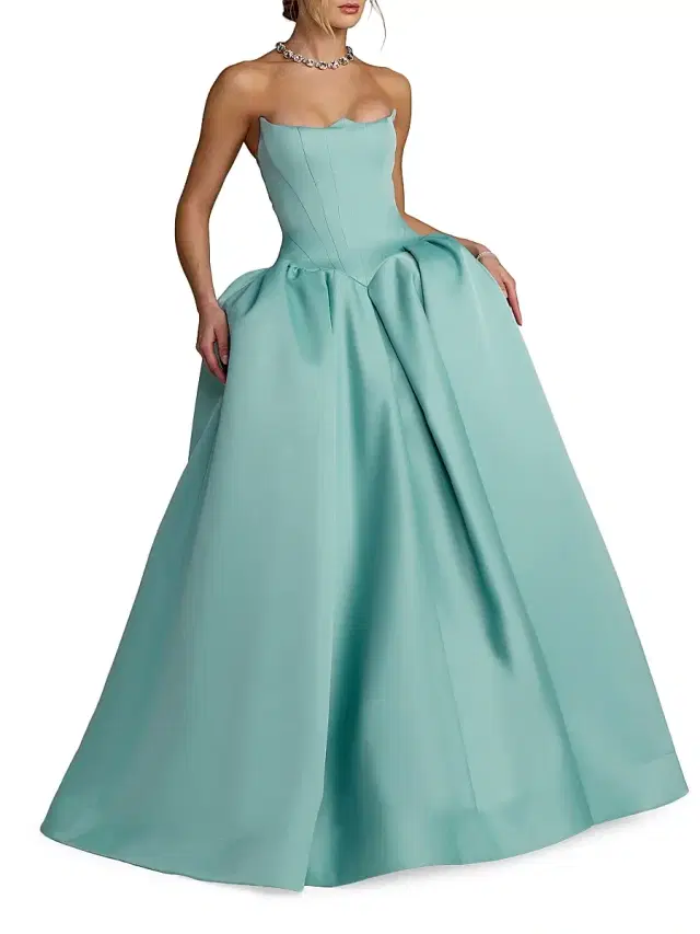 Mac Duggal Women's Exaggerated-Hip Satin Strapless Gown - Seafoam