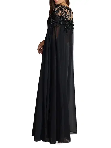 Mac Duggal Women's Chiffon Floral Embellished Cape Gown | Thumbnail 2 Mac Duggal Women's Chiffon Floral Embellished Cape Gown | Thumbnail 2