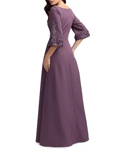 Mac Duggal Women's Evening Beaded-Sleeve Crepe Gown | Thumbnail 2